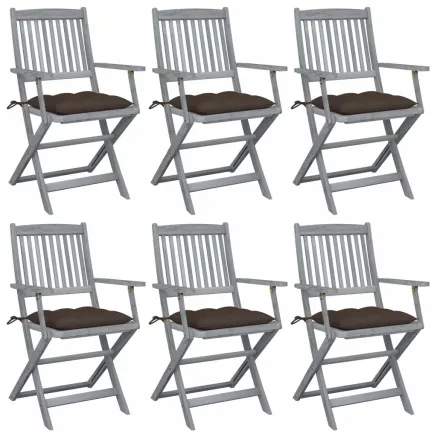 Chaises pliables d'extérieur lot de 6 et coussins Bois d'acacia