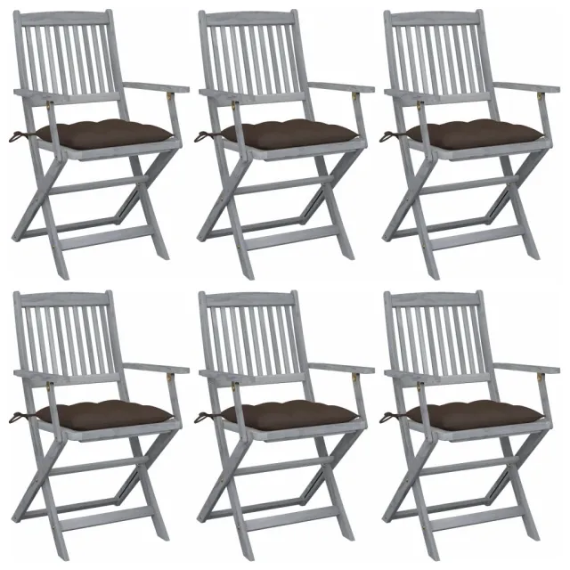 Chaises pliables d'extérieur lot de 6 et coussins Bois d'acacia