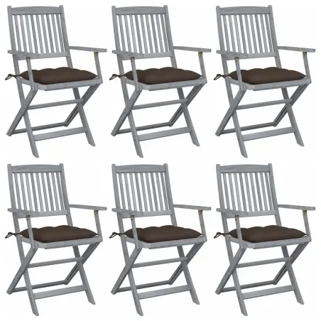 Chaises pliables d'extérieur lot de 6 et coussins Bois d'acacia