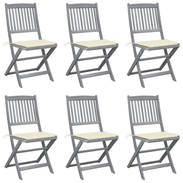 Chaises pliables d'extérieur lot de 6 et coussins Bois d'acacia