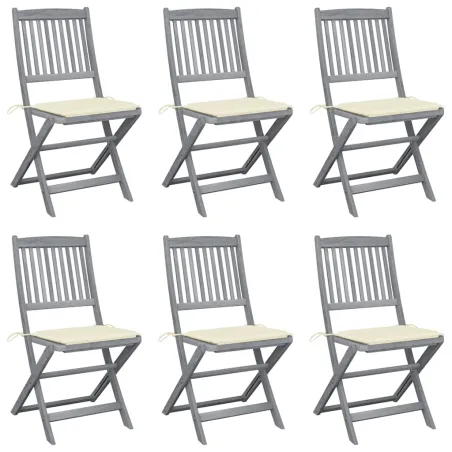 Chaises pliables d'extérieur lot de 6 et coussins Bois d'acacia