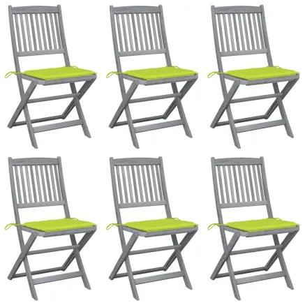 Chaises pliables d'extérieur lot de 6 et coussins Bois d'acacia