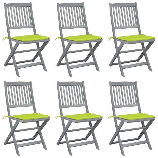 Chaises pliables d'extérieur lot de 6 et coussins Bois d'acacia