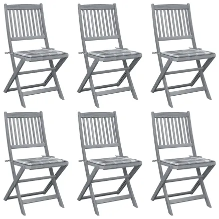 Chaises pliables d'extérieur lot de 6 et coussins Bois d'acacia
