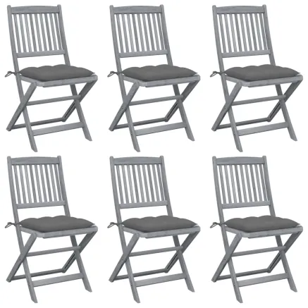 Chaises pliables d'extérieur lot de 6 et coussins Bois d'acacia