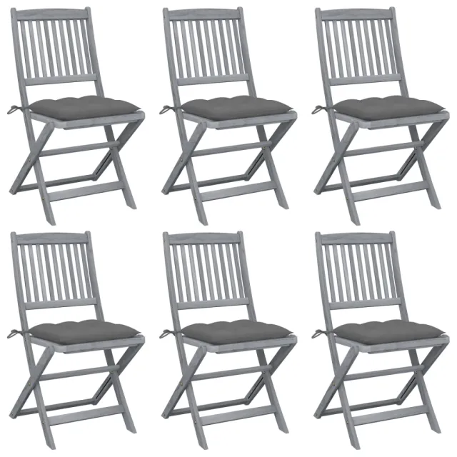 Chaises pliables d'extérieur lot de 6 et coussins Bois d'acacia