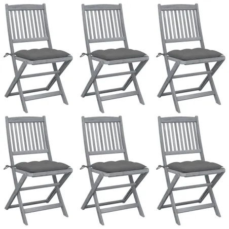 Chaises pliables d'extérieur lot de 6 et coussins Bois d'acacia