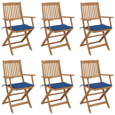 Chaises pliables de jardin lot de 6 avec coussins Bois d'acacia