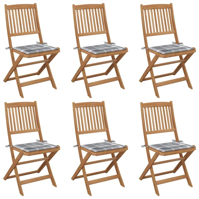Chaises pliables de jardin lot de 6 avec coussins Bois d'acacia