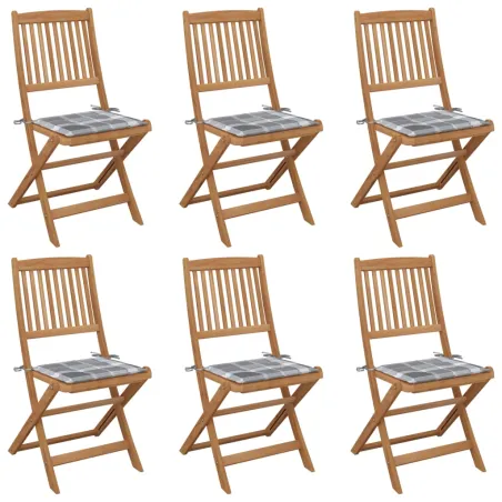 Chaises pliables de jardin lot de 6 avec coussins Bois d'acacia