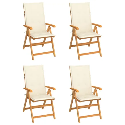 Chaises de jardin lot de 4 avec coussins crème Bois teck solide