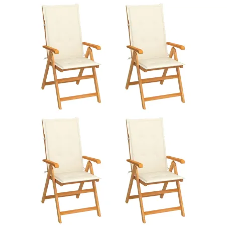 Chaises de jardin lot de 4 avec coussins crème Bois teck solide