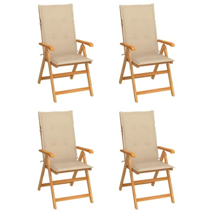 Chaises de jardin lot de 4 avec coussins beige Bois teck solide