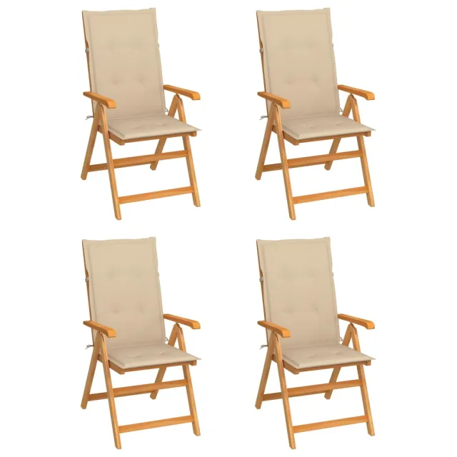 Chaises de jardin lot de 4 avec coussins beige Bois teck solide
