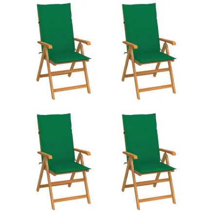 Chaises de jardin lot de 4 avec coussins vert Bois teck solide