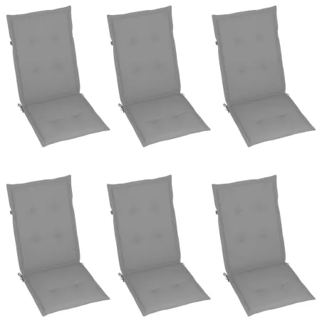 Chaises de jardin lot de 6 avec coussins gris Bois teck massif