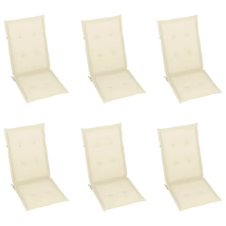 Chaises de jardin lot de 6 avec coussins crème Bois teck massif