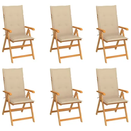 Chaises de jardin lot de 6 avec coussins beige Bois teck massif