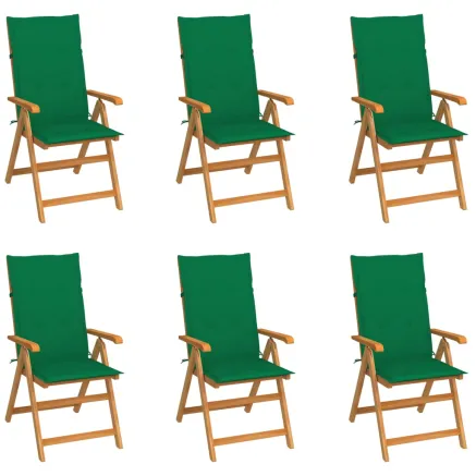 Chaises de jardin lot de 6 avec coussins vert Bois teck massif