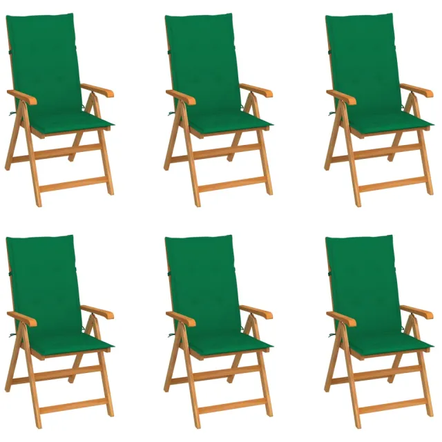 Chaises de jardin lot de 6 avec coussins vert Bois teck massif