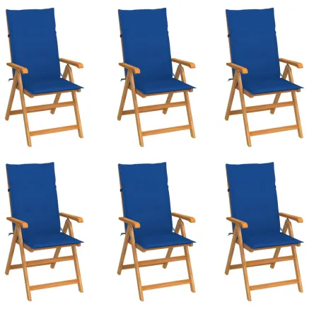 Chaises de jardin lot de 6 avec coussins bleu royal Bois teck