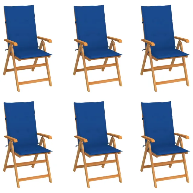 Chaises de jardin lot de 6 avec coussins bleu royal Bois teck
