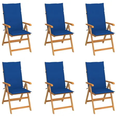 Chaises de jardin lot de 6 avec coussins bleu royal Bois teck