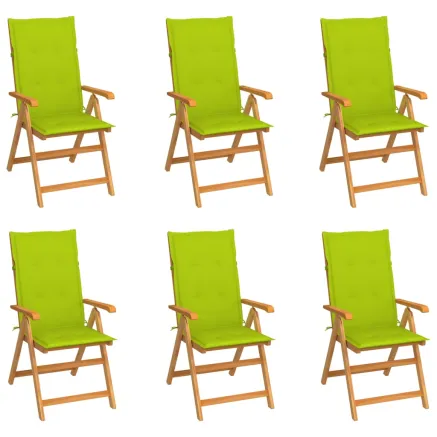 Chaises de jardin lot de 6 avec coussins vert vif Bois de teck