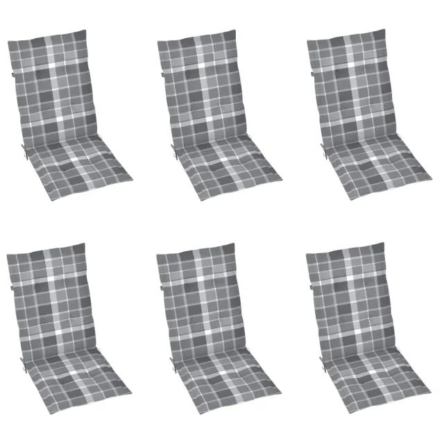 Chaises de jardin lot de 6 et coussins carreaux gris Bois teck
