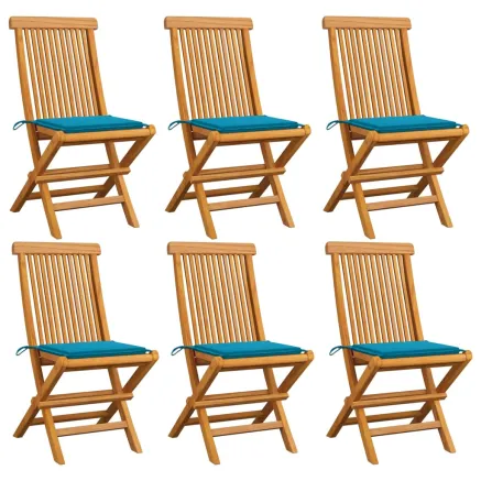 Chaises de jardin et coussins bleu lot de 6 Bois de teck massif
