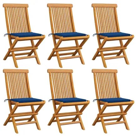 Chaises de jardin et coussins bleu royal lot de 6 Bois de teck
