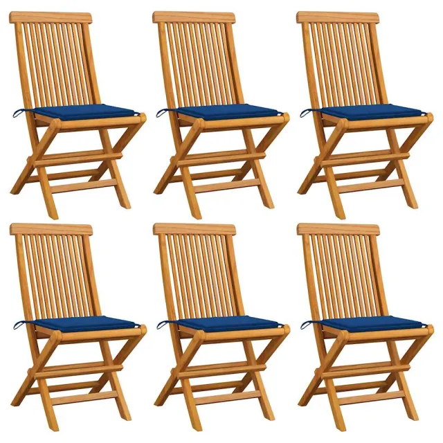Chaises de jardin et coussins bleu royal lot de 6 Bois de teck