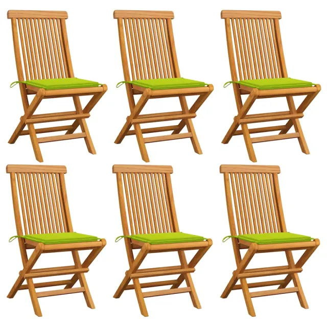 Chaises de jardin avec coussins vert vif lot de 6 Bois de teck