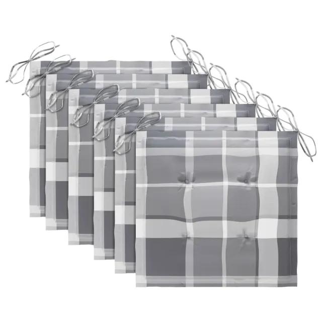 Chaises de jardin coussins à carreaux gris lot de 6 Teck massif
