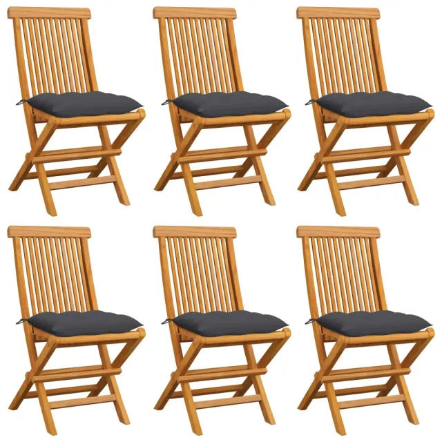 Chaises de jardin et coussins anthracite lot de 6 Bois de teck