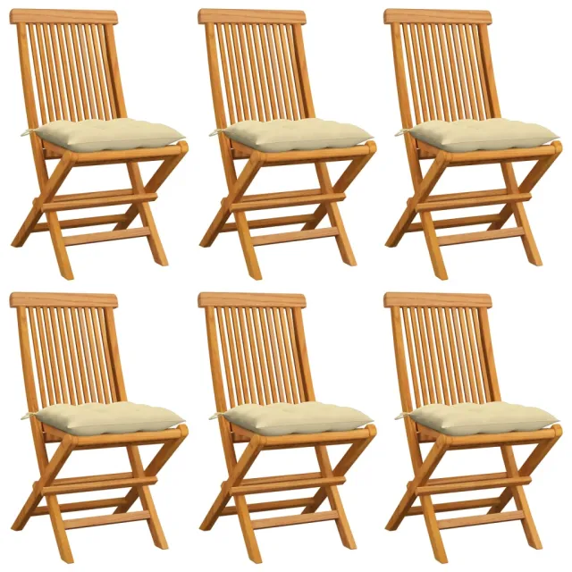 Chaises de jardin et coussins blanc crème lot de 6 Teck massif