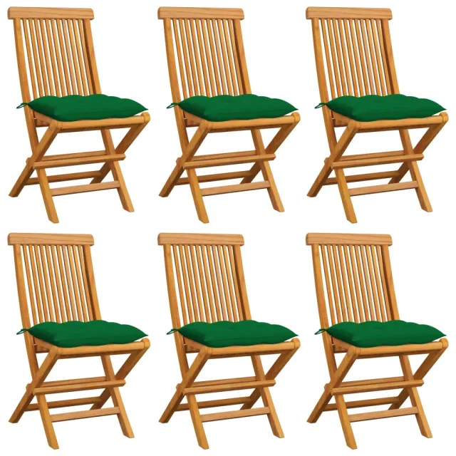 Chaises de jardin et coussins vert lot de 6 Bois de teck massif