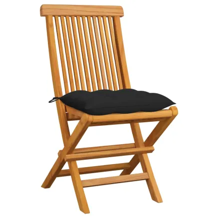 Chaises de jardin et coussins noir lot de 6 Bois de teck massif 2
