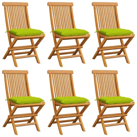 Chaises de jardin avec coussins vert vif lot de 6 Bois de teck