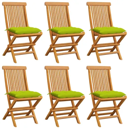 Chaises de jardin avec coussins vert vif lot de 6 Bois de teck