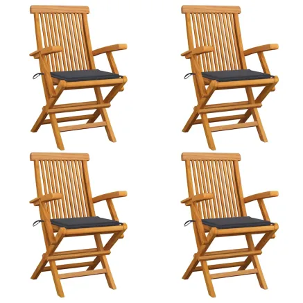 Chaises de jardin et coussins anthracite lot de 4 Bois de teck