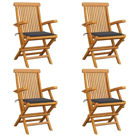 Chaises de jardin et coussins anthracite lot de 4 Bois de teck