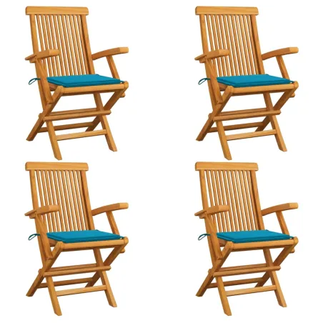 Chaises de jardin et coussins bleu lot de 4 Bois de teck massif