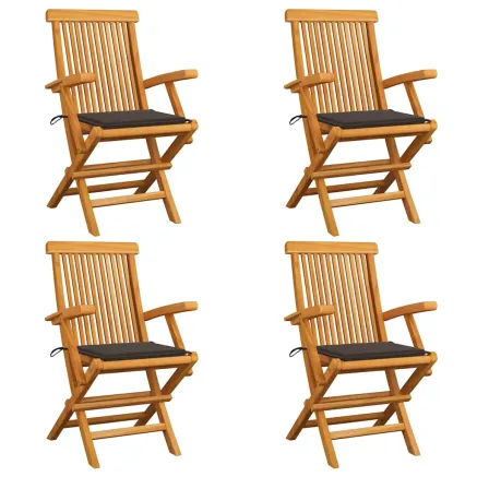 Chaises de jardin et coussins taupe lot de 4 Bois teck massif