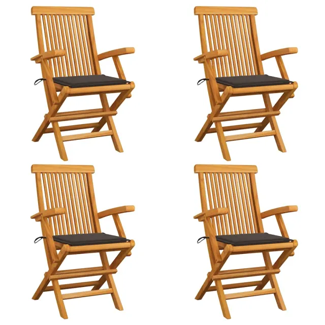 Chaises de jardin et coussins taupe lot de 4 Bois teck massif