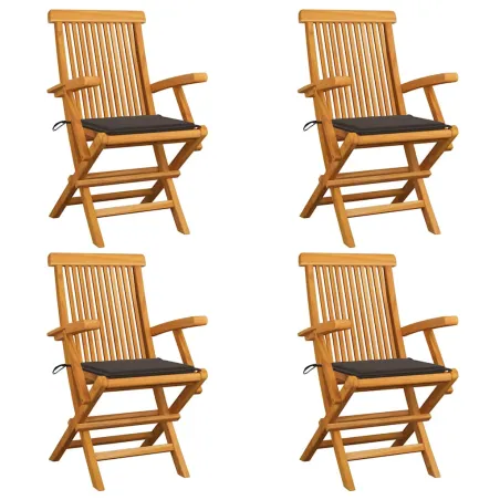 Chaises de jardin et coussins taupe lot de 4 Bois teck massif