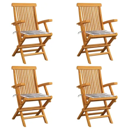 Chaises de jardin coussins à carreaux gris lot de 4 Teck massif