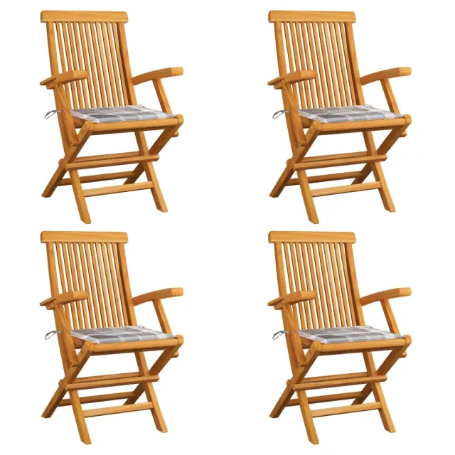 Chaises de jardin coussins à carreaux gris lot de 4 Teck massif