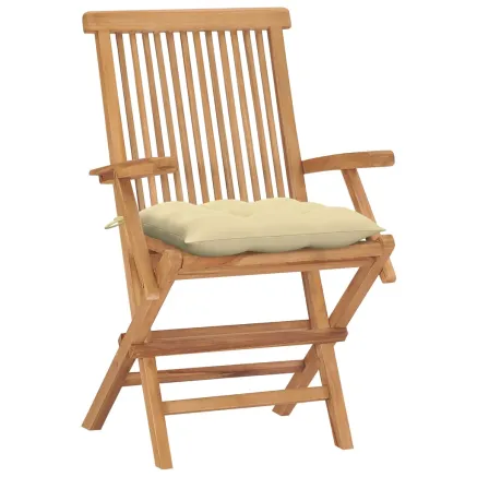 Chaises de jardin et coussins blanc crème lot de 4 Teck massif 2