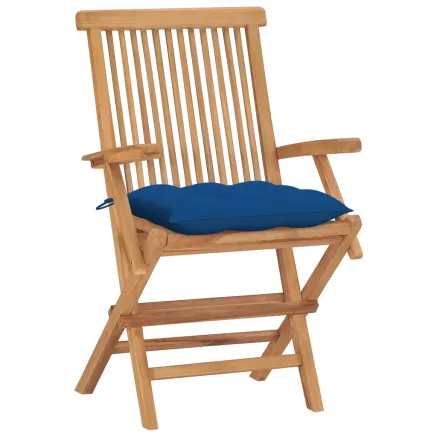 Chaises de jardin et coussins bleu lot de 4 Bois de teck massif 2